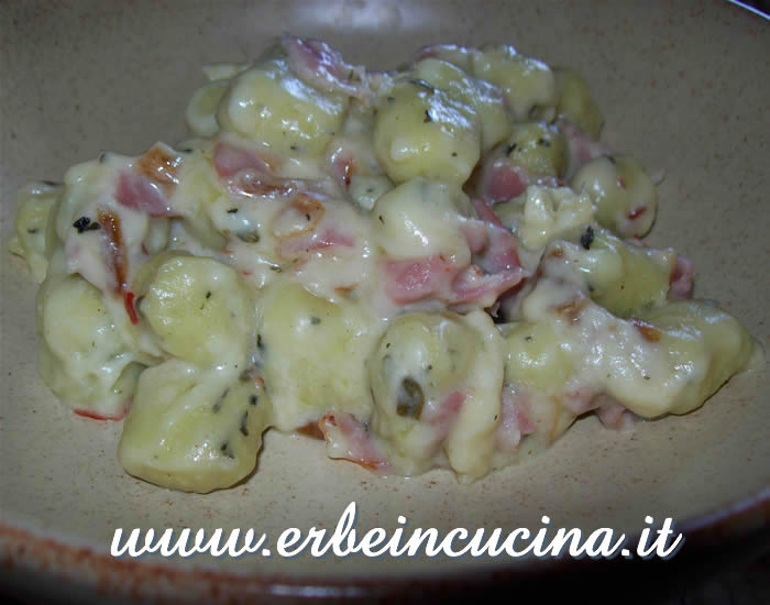 Gnocchi with bacon and marjoram