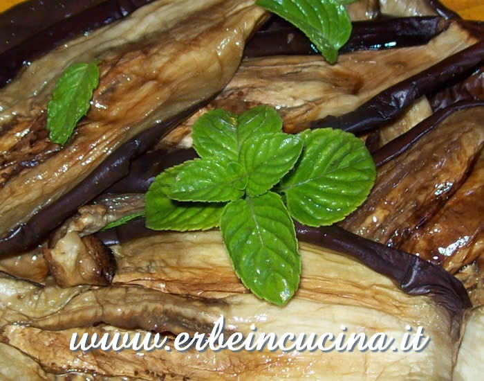 Aubergines salad with white mint