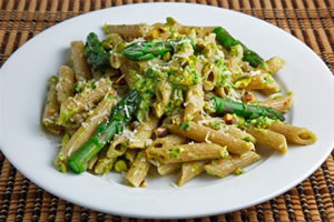 Pistachio Asparagus Pesto on Penne