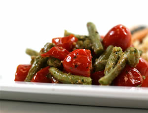 Roasted Green Beans and Tomatoes with Parsley Pesto