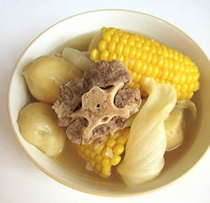 Clear Oxtail Soup with Corn, Cabbage and Potatoes