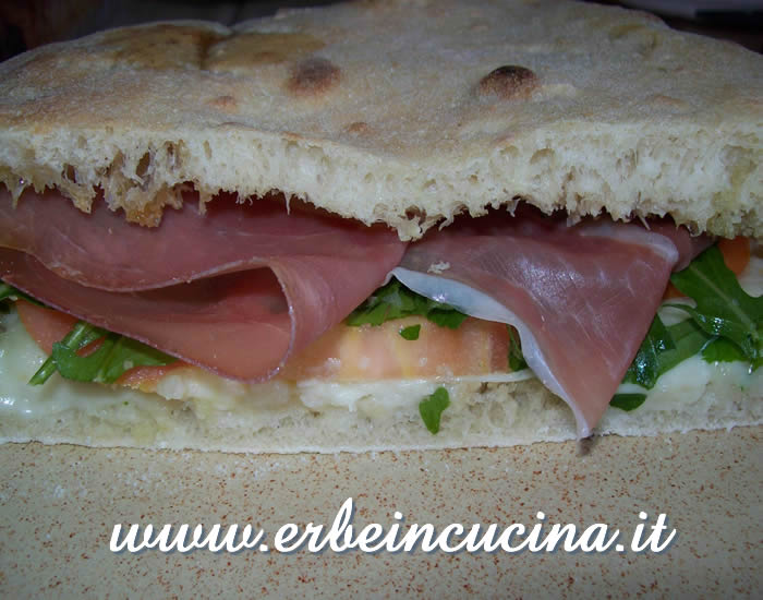 Caprese focaccia with arugula