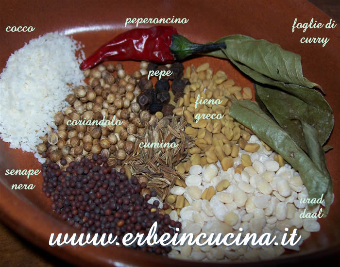 Polvere Sambar, ingredienti