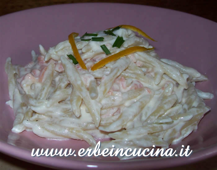 Orange pasta with smoked salmon