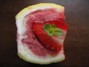 Strawberry and Balsamic Sorbet in Lemon Shells