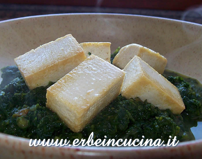 Fried tofu with ginger spinach