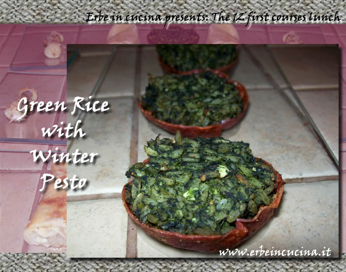 Green rice with winter pesto