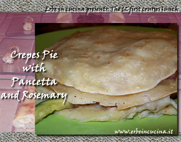 Crepes pie with pancetta and rosemary