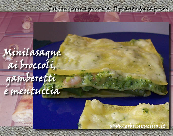 Minilasagne ai broccoli, gamberetti e mentuccia