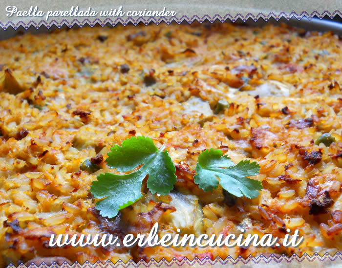 Paella parellada with coriander