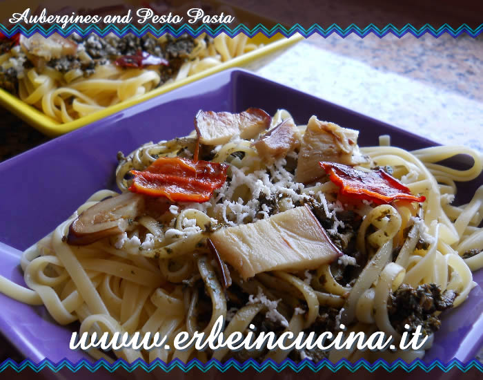 Aubergines and pesto pasta