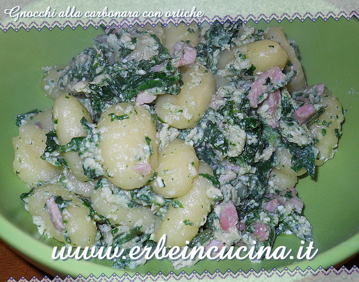 Gnocchi alla carbonara con ortiche