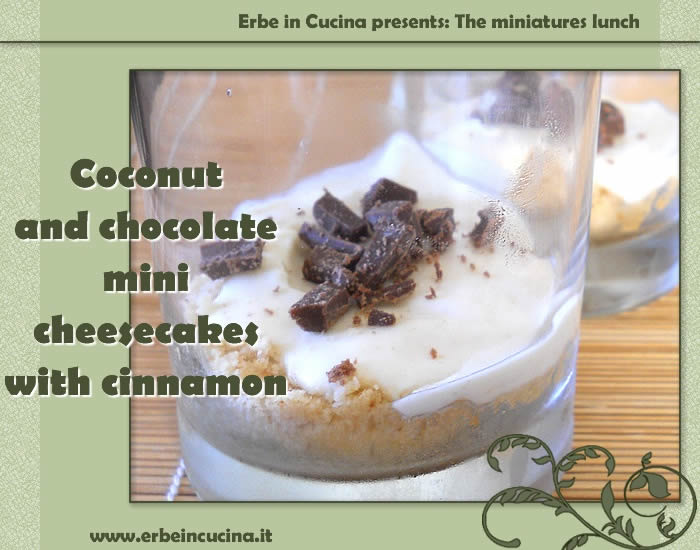 Coconut and chocolate mini cheesecakes with cinnamon