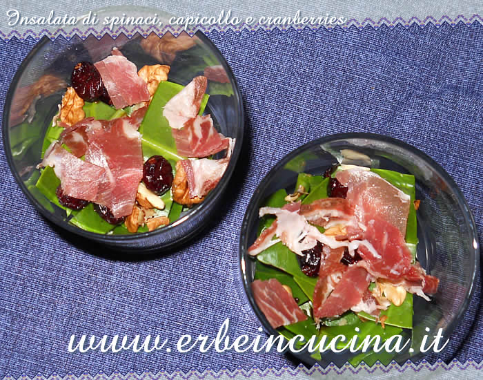 Insalata di spinaci, capicollo e cranberries