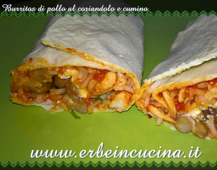 Burritos di pollo al coriandolo e cumino